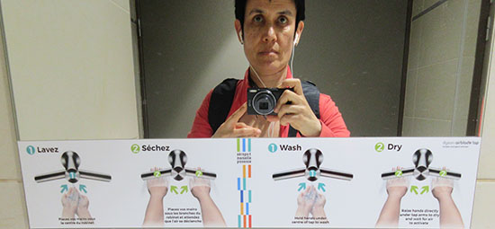 Dyson AirBlade Wash + Dry faucet instructions in English and French. Photo by Ilona Posner