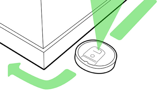 Figure 4 shows a robotic vacuum cleaner and how it interacts with the space for orientations and movements.