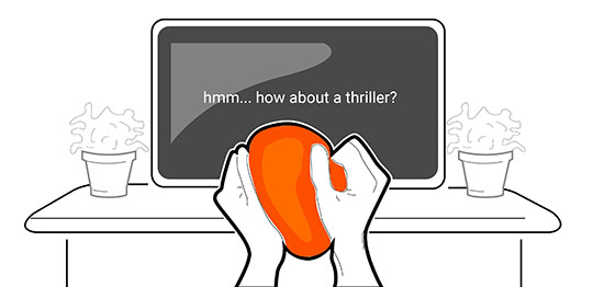Figure 2 shows an orange stress ball in the hands of a person used as a controller for movie streaming application.